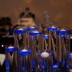 Candles,In,Water,In,Tall,Glass,Containers,With,Blue,Decorations