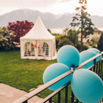 White,Party,Tent,On,Backyard,,Rainy,Day,,Birthday,Party,For