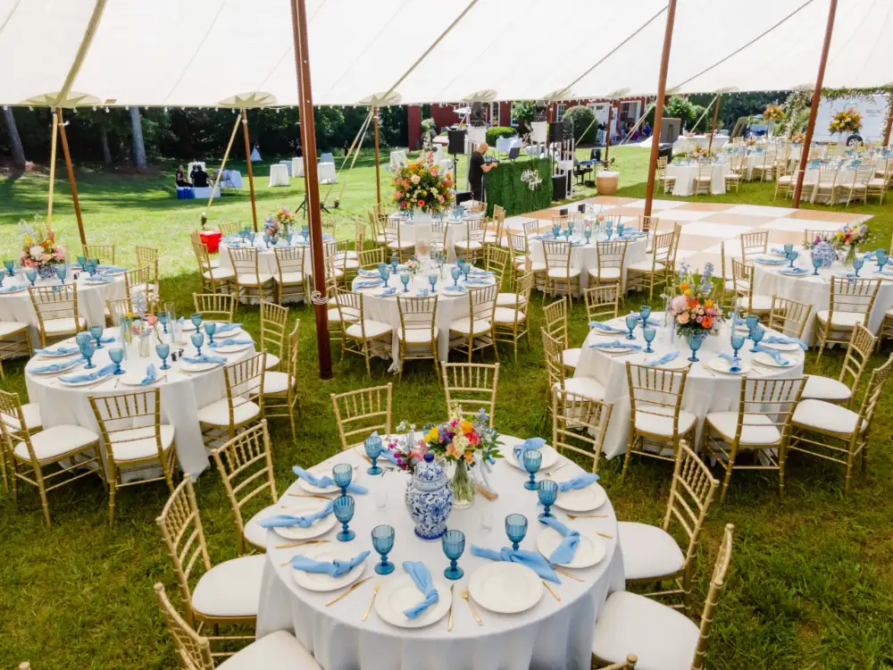Party tent rental set up for an outdoor event in Hillsborough Township, NJ